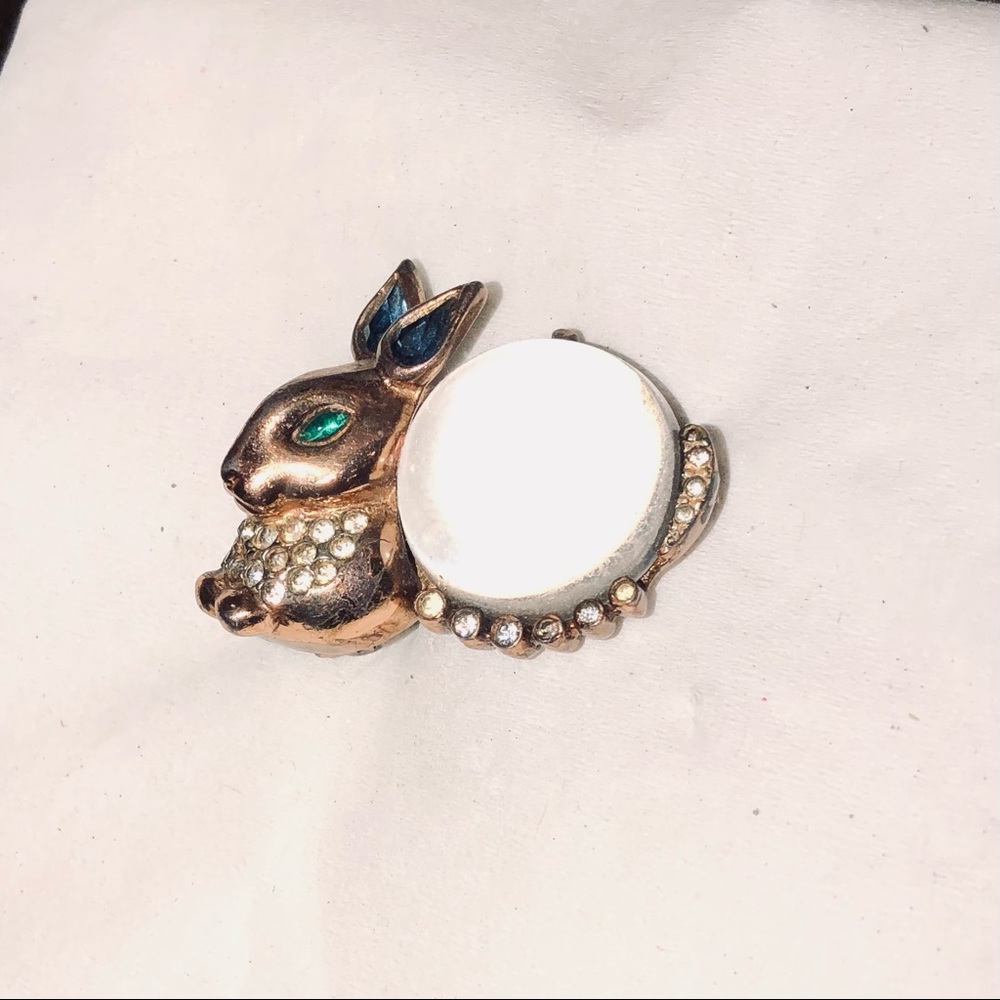 1940s vintage Coro Craft sterling, gold Vermeil, rabbit fur clip/brooch,